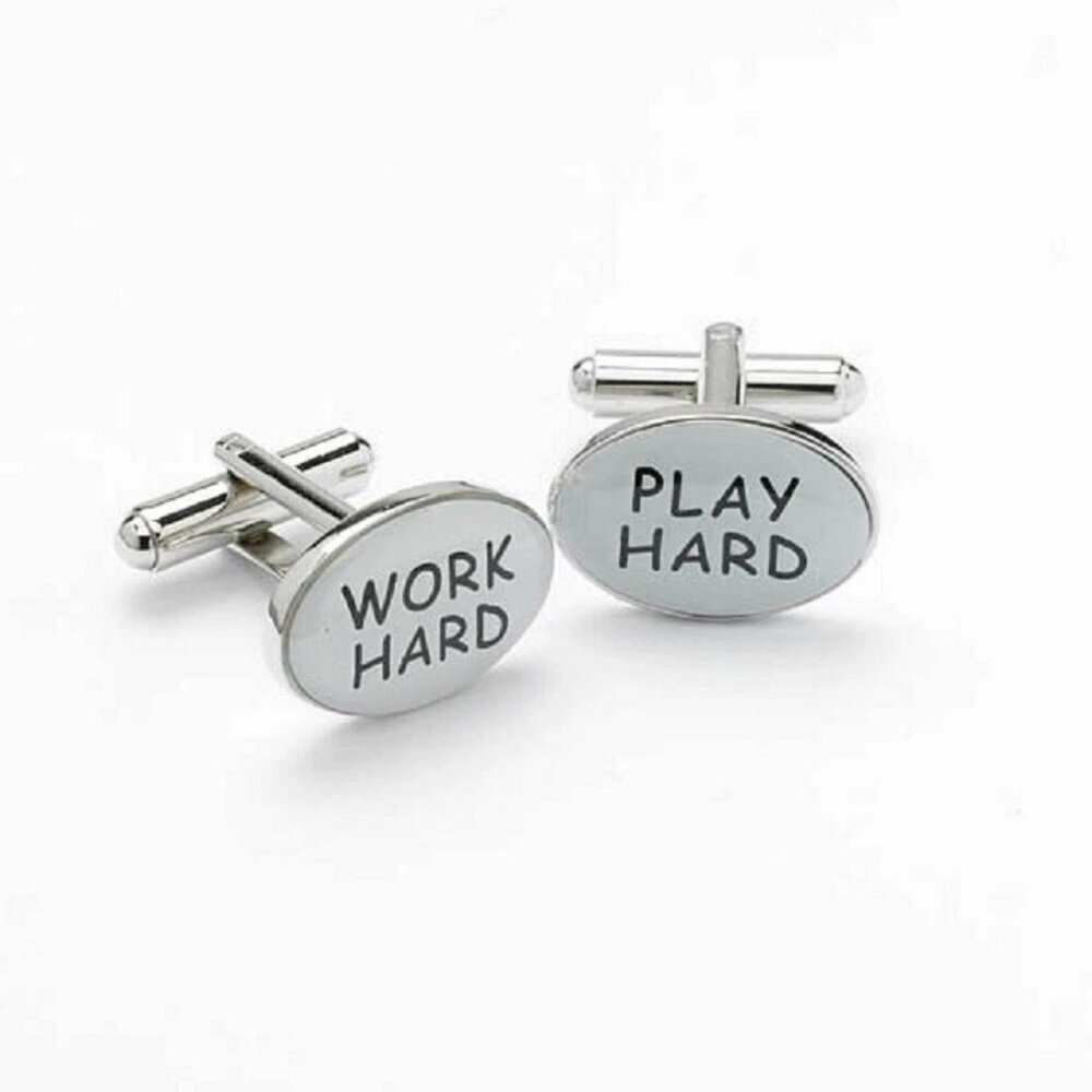 *3 FOR $9* NEW Wild Ties Work Hard Play Hard Metal Cuff Links Gift Box Shirt NWT